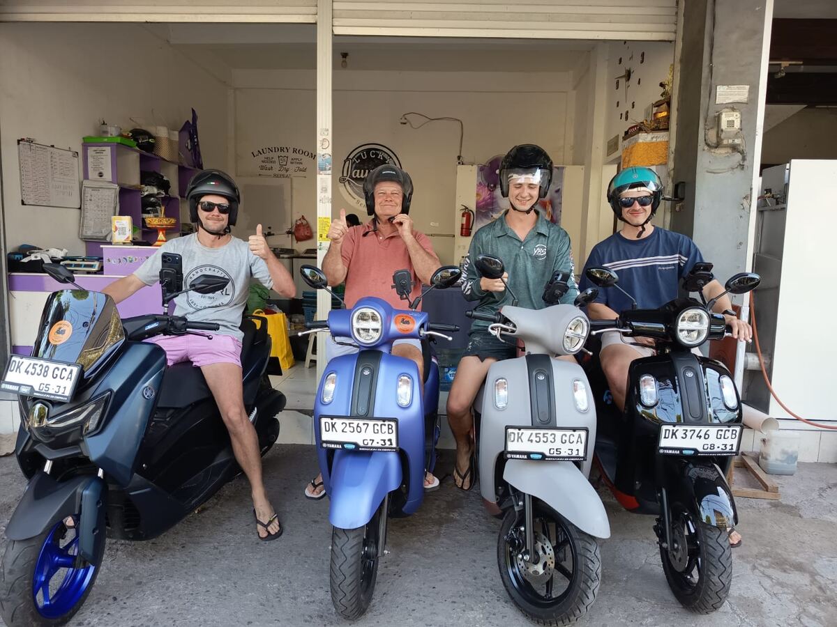 Group of riders with their rental motorbikes at Lucky Rental